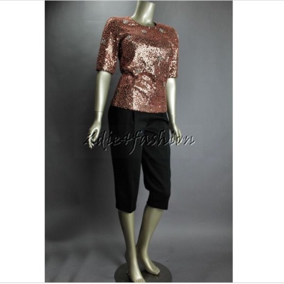 $2800 New DONNA KARAN Autumn Haze Copper Solar Diamonds Sequin Stretchy Top 10